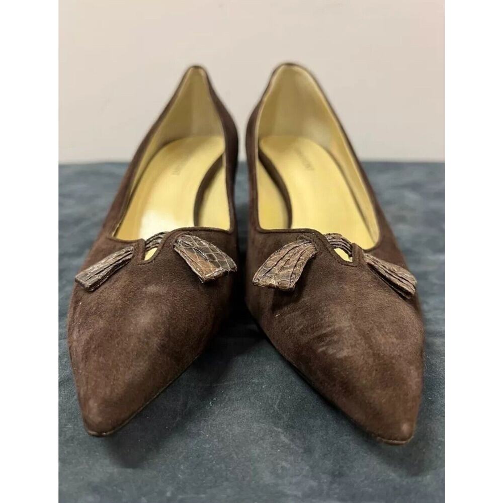 Sarah Flint Brown Suede & Snakeskin Bow Heel Pumps Size 11 US / 42 EUR